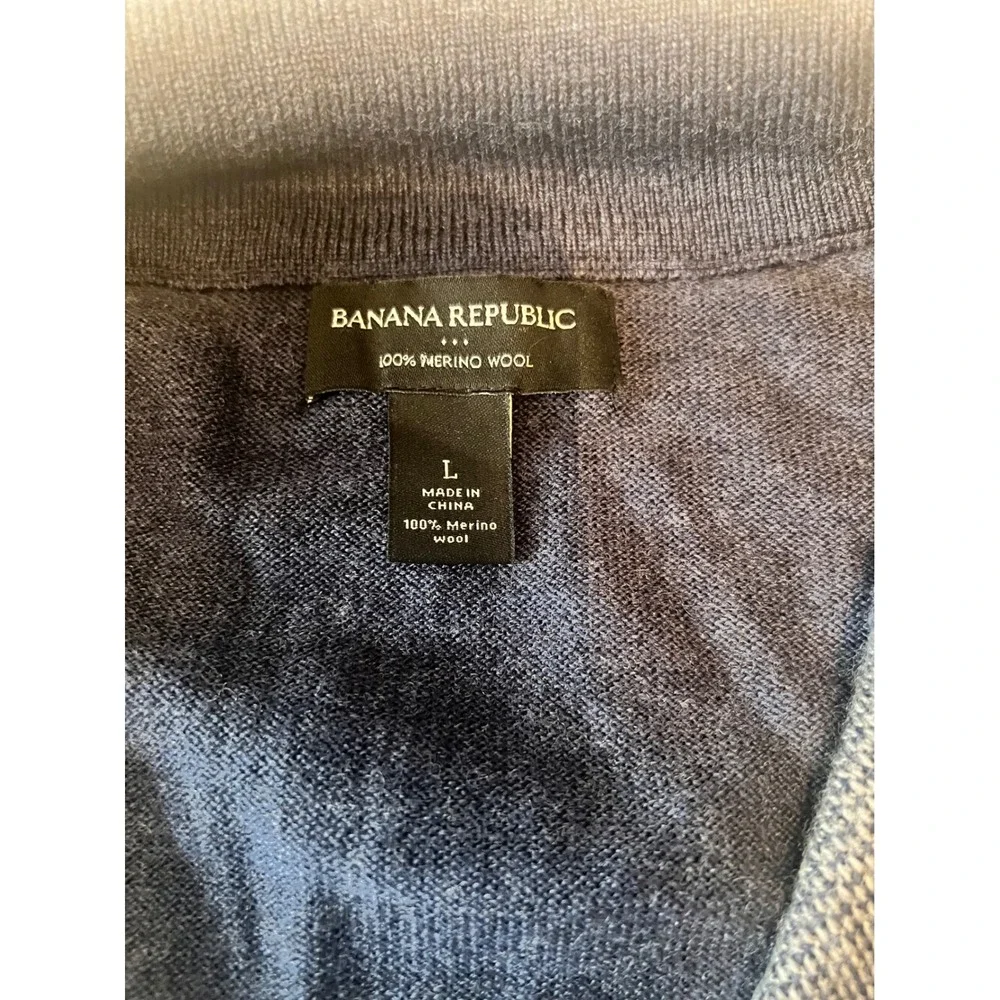 Banana Republic Mens Large 100% Merino Wool Full Zip Cardigan Sweater Navy Blue‎